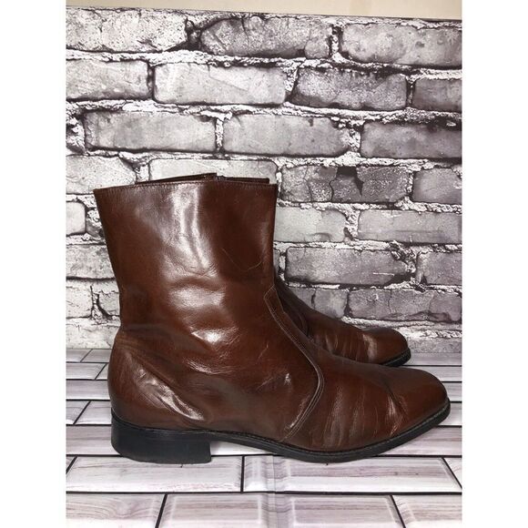 Carleton Collection Genuine Goodyear Welt Brown Leather Side Zip Boots Men 11.5D - Picture 1 of 16